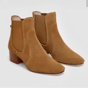 Zara Split Suede Camel Chelsea Ankle Boots Size 38
